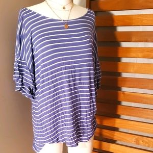 SS0328 L Periwinkle/white stripes Bell sleeves Tee